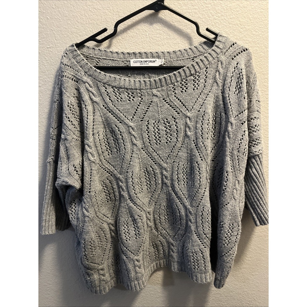 Cotton Emporium Gray Sweater Size L Pullover Made In USA